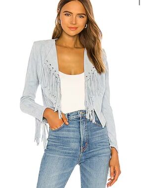 SHEIN Light BlueFringed Suede-Style Open Jacket